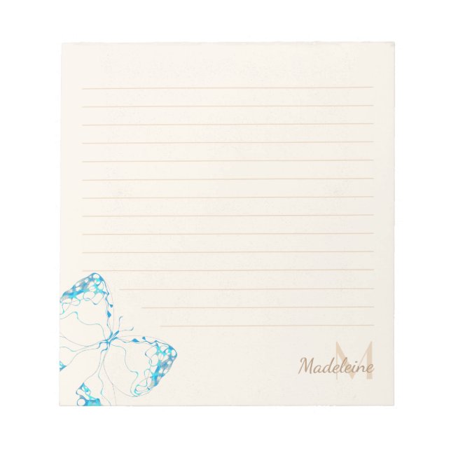 Bloc-note Whimsical Elegant Blue Butterfly Monogramme Nom (Devant)