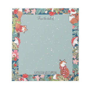 Bloc-note Whimsical Fox Champhroom Turquoise Woodland Noël