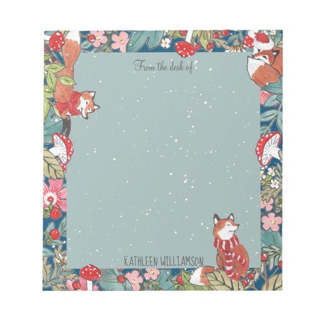 Bloc-note Whimsical Fox Champhroom Turquoise Woodland Noël (Devant)
