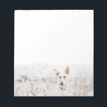 Bloc-note White German Shepherd in the Snow<br><div class="desc">This beautiful photograph of a german shepherd dog is by Drake Photographe and feclause a pretty older puppy sitting in tall grass during while snow quoi qui tombe tout aroet it large snowflakes. This classy canine photo would make a great venft for dog and animal lovers.</div>