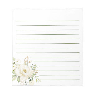 Bloc-note White Lily Flowers Floral Peony Feminine Lined