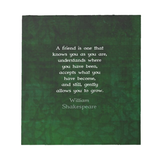 Bloc-note William Shakespeare Friendship Citation Inspiratio (Devant)