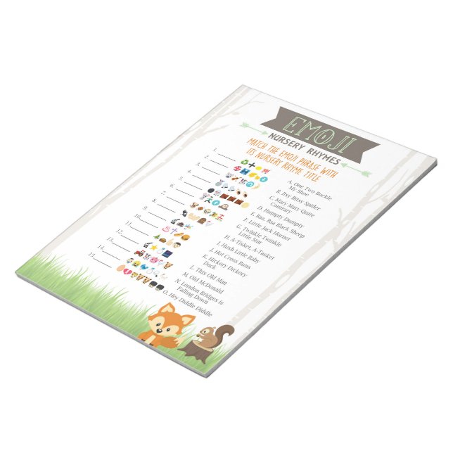 Bloc-note Woodland Emoji Nursery Rhyme Jeu Baby shower (Incliné)