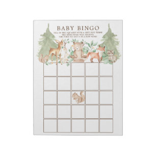 Bloc-note Woodland Forest Animaux Baby shower Bingo Jeu