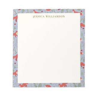 Bloc-note Woodland Fox Botanical Motif Nom personnalisé