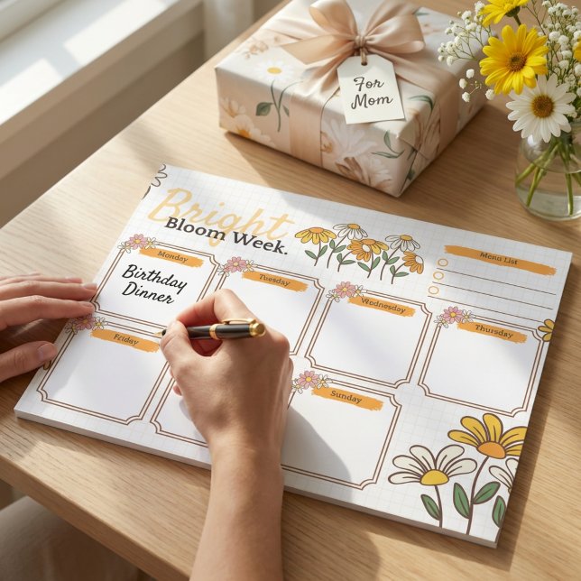 Bloc-note Yellow and White Playful Floral Weekly Planner  (Yellow and White Playful Floral Weekly Planner Notepad)