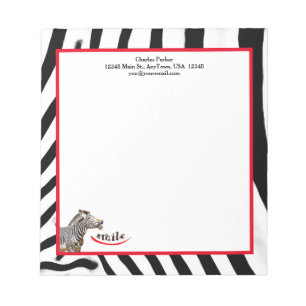 Bloc-note Zebra Smile Noir/Blanc/Rouge personnalisable