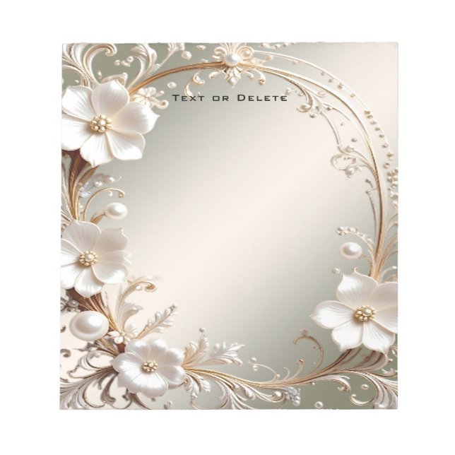 Bloc-notes à cadre floral blanc orné (Devant)
