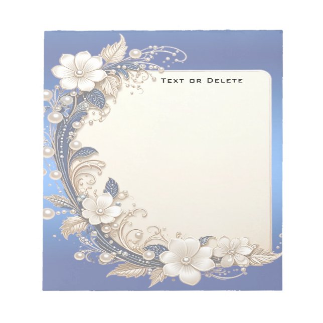 Bloc-notes à embellissement floral bleu blanc (Devant)