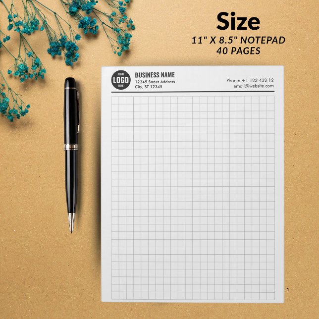 Bloc-notes à grille personnalisé 5 carrés/pouce av (Custom Grid Notepad 5 Sq/Inch with Logo & Info)
