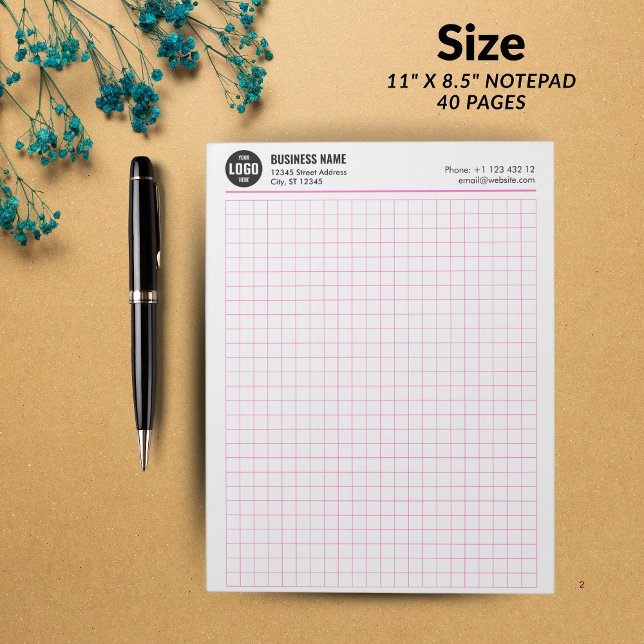 Bloc-notes à grille personnalisé 5 carrés/pouce av (Custom Grid Notepad 5 Sq/Inch with Logo & Info)