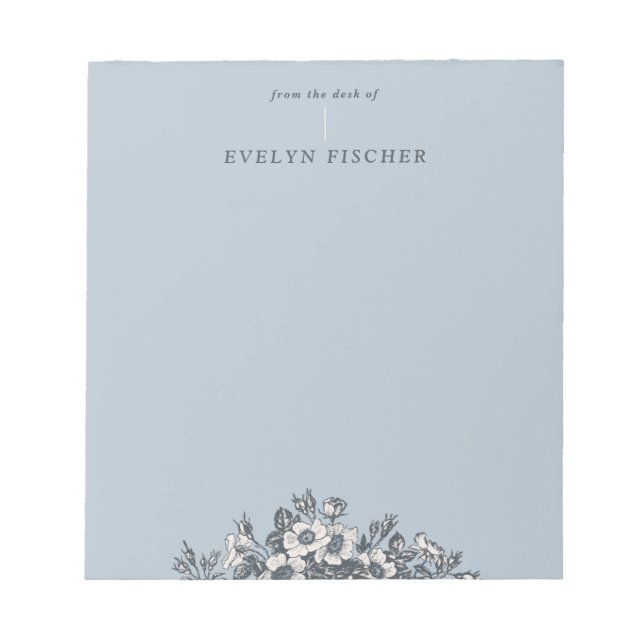 Bloc-notes à illustration florale gravée - Bleu (Devant)