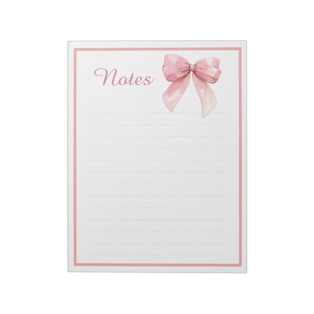 Bloc-notes à lignes avec un nœud ruban rose mignon (Tourné)