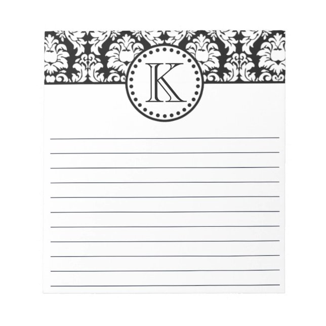 Bloc-notes à motif damassé avec monogramme personn (Devant)