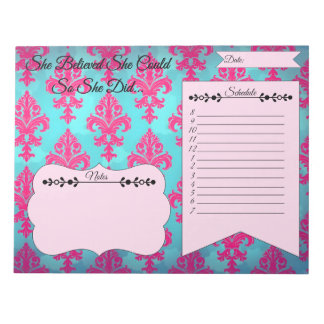 Bloc-notes à motif damassé rose et bleu
