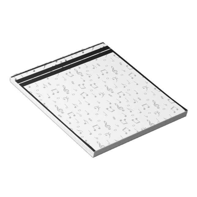 Bloc-notes à motif de notes de musique noir et bla (Incliné)