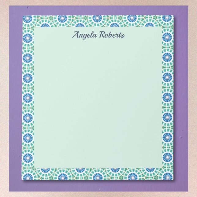 Bloc-notes amusant à motif répétitif en bleu (Notepads available in multiple sizes. Name text is optional, easy to edit/remove.)