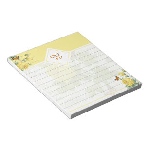 Bloc-notes aux roses et aux papillons jaunes