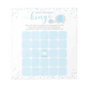 Bloc-notes Baby shower Bingo Blue White Elephant B