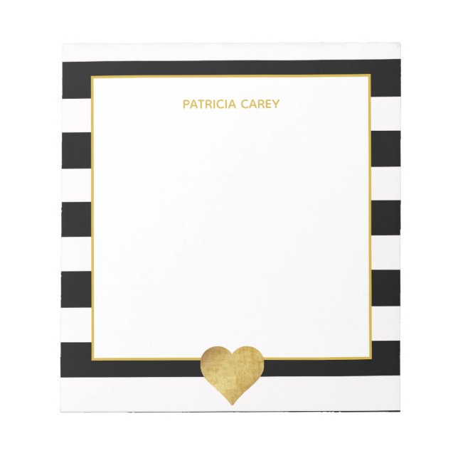 Bloc-notes Black Stripes & Metallic Gold Heart (Devant)
