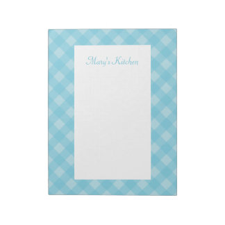 Bloc-notes bleu clair personnalisé En vichy