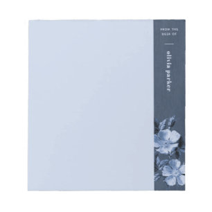 Bloc-notes bleu monochromatique fleuri personnalis