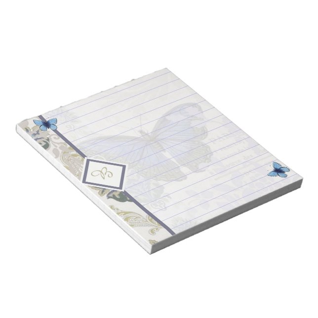 Bloc-notes bleu papillon vintage (Incliné)