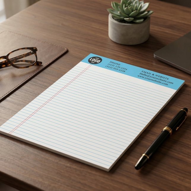 Bloc-notes bleu personnalisé avec logo d'entrepris (Professional Custom Business Logo Notepad with Blue Ruled Lines)