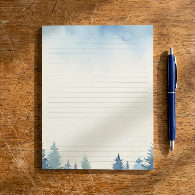 Bloc-notes bordé de pins bleus d'hiver (Winter blue pine trees lined notepad.)