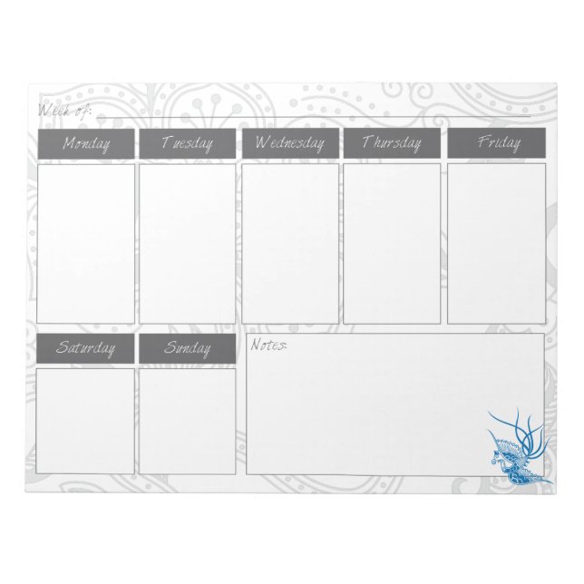Bloc-notes Calendrier hebdomadaire Blue Bird & Flo (Devant)