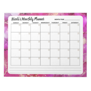 Bloc-notes Calendrier mensuel rose et or