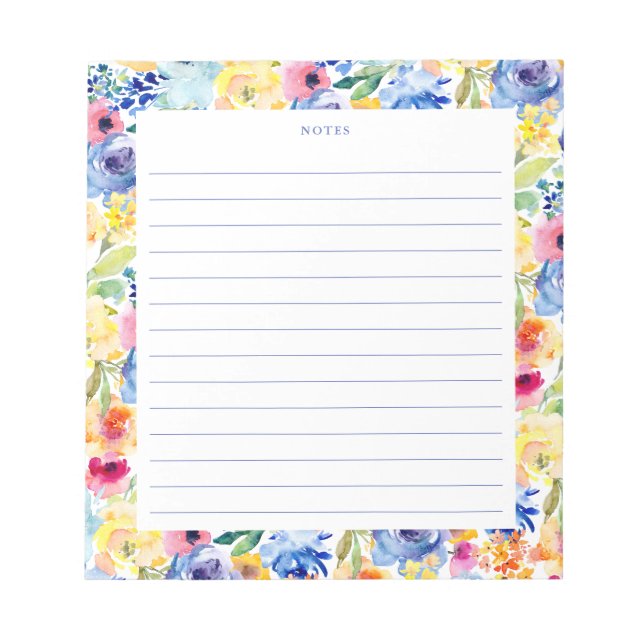 Bloc-notes couleur aquarelle Florals (Devant)