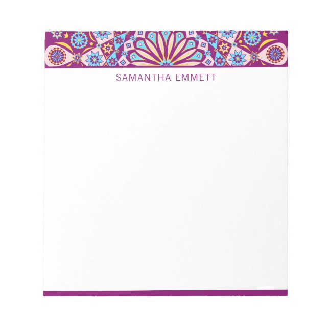 Bloc-notes couleur mandala violet monogramme (Devant)