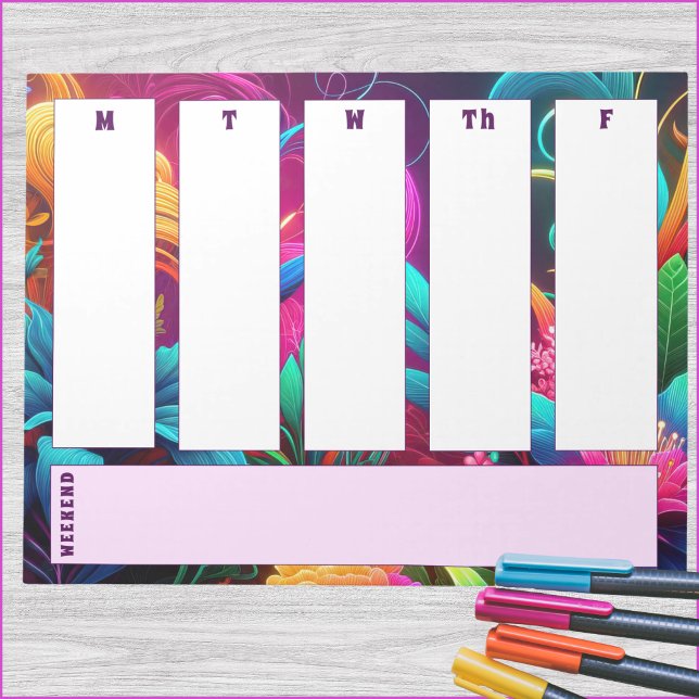 Bloc-notes de calendrier hebdomadaire tropical dyn (5-day weekly horizontal calendar notepad with spot for weekend or notes. )
