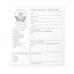 Bloc-notes de carte de rapport de toilettage Bicho