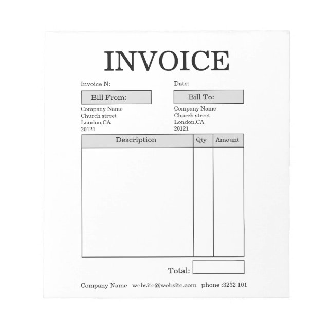 Bloc-notes de facture commerciale personnalisée (Devant)