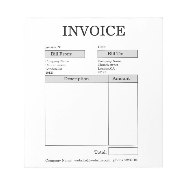 Bloc-notes de facture commerciale personnalisée (Devant)