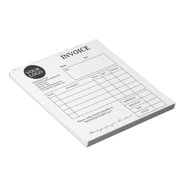 Bloc-notes de facture d'entreprise Noir & Blanc (Incliné)
