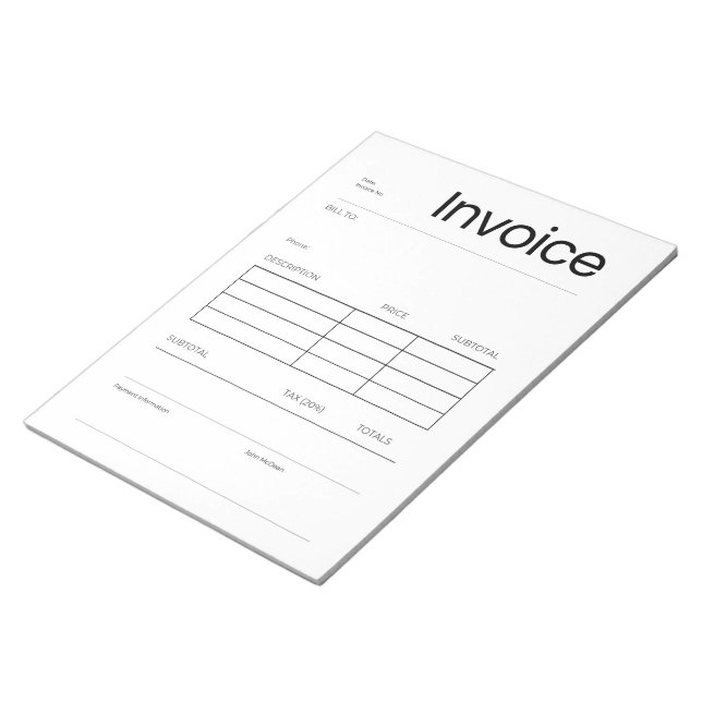 Bloc-notes de facture minimaliste  (Incliné)