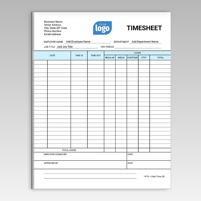 Bloc-notes de feuille de temps de l'entreprise pou (Créateur téléchargé)