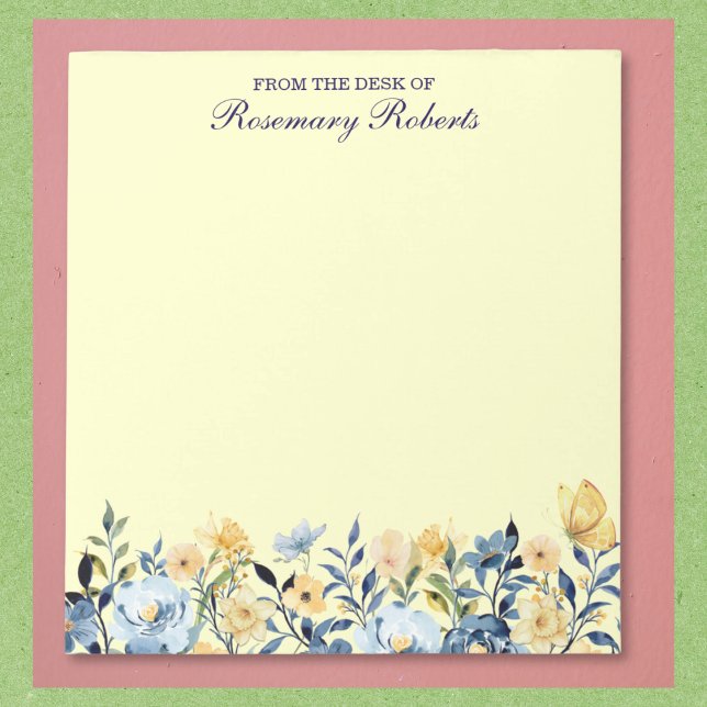 Bloc-notes de jolies fleurs sauvages bleues et jau (Available in multiple sizes. Text may be customized, or removed.)