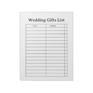 Bloc-notes de liste de cadeaux de mariage