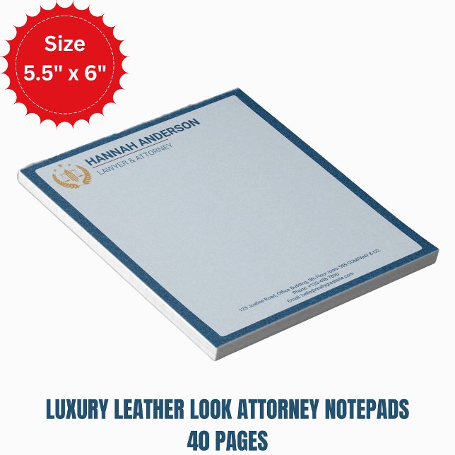 Bloc-notes de luxe en simili-cuir marine avec logo (Luxury Leather Look Attorney Notepads)