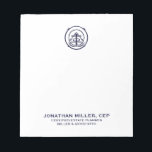 Bloc-notes de marque logo professionnel personnali<br><div class="desc">Améliorez votre image professionnelle grâce à notre bloc-notes personnalisable avec logo. Le design comporte un logo élégant emblème en haut, accompagné par le nom, le titre et l'information de l'entreprise en typographie classique bleu marine sur un arrière - plan blanc propre. Ce bloc-notes polyvalent est parfait pour toute entreprise qui...</div>