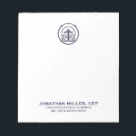 Bloc-notes de marque logo professionnel personnali<br><div class="desc">Améliorez votre image professionnelle grâce à notre bloc-notes personnalisable avec logo. Le design comporte un logo élégant emblème en haut, accompagné par le nom, le titre et l'information de l'entreprise en typographie classique bleu marine sur un arrière - plan blanc propre. Ce bloc-notes polyvalent est parfait pour toute entreprise qui...</div>