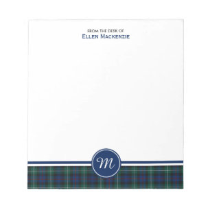 Bloc-notes de monogramme de tartan du Mackenzie de