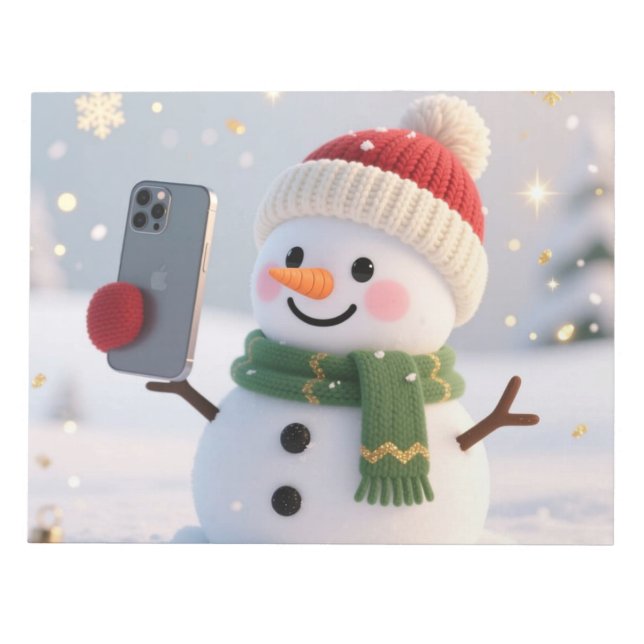 Bloc-notes de Noël selfie de bonhomme de neige (Devant)