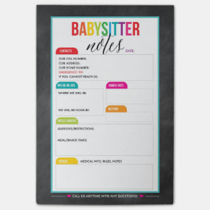 Bloc - notes de notes de post-it de babysitter