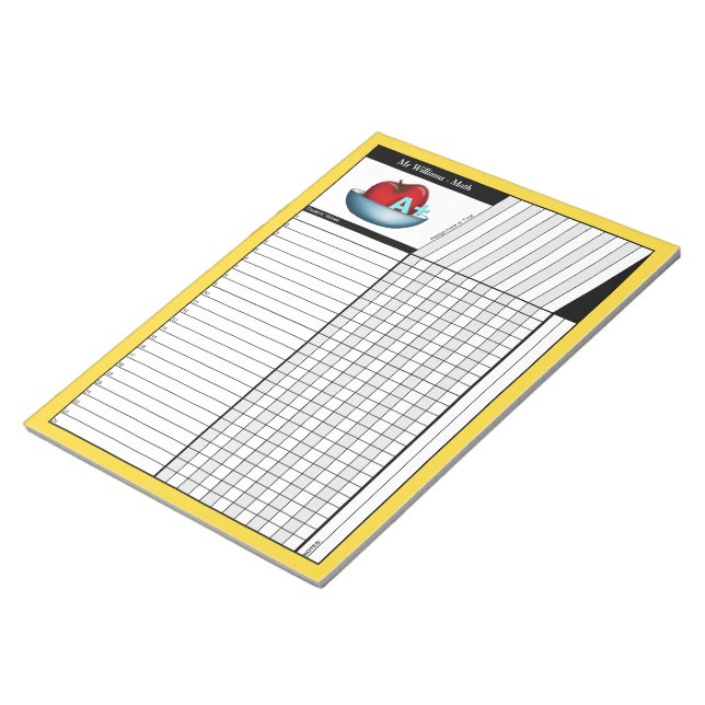 Bloc-notes de notes des enseignants A+ Apple jaune (Incliné)