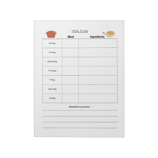 Bloc-notes de page hebdomadaire de plan de repas (Tourné)